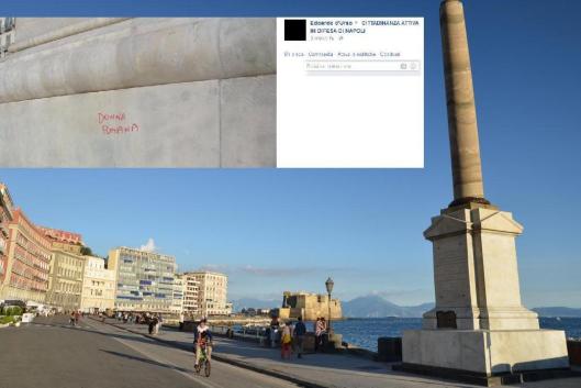 vandalizzata colonna spezzata a piazza Vittoria